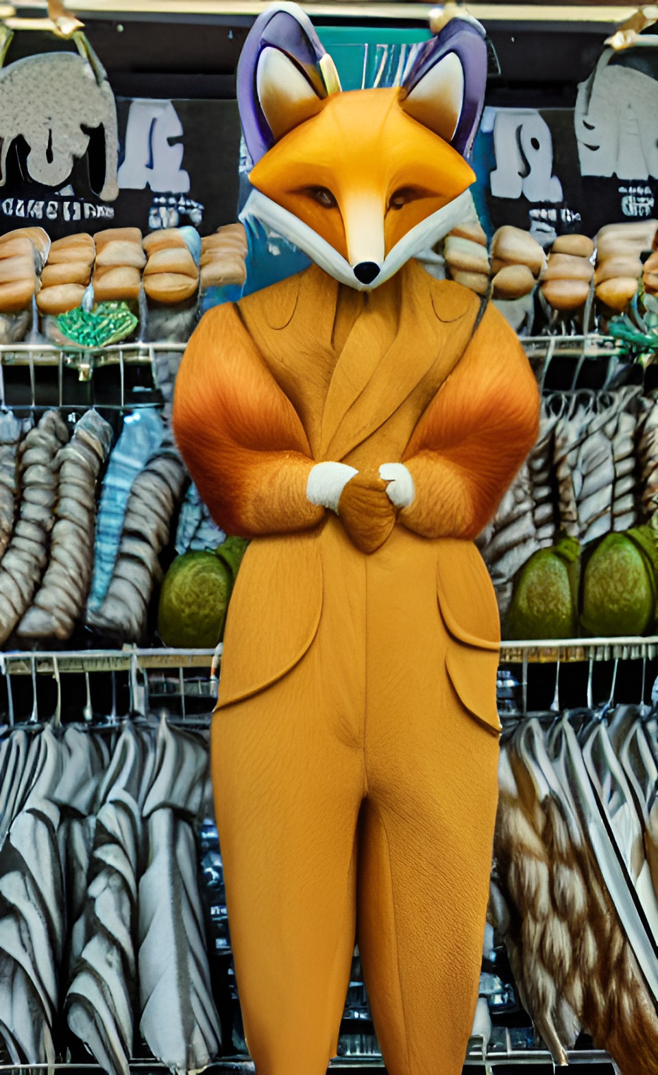 anthropomorphic fox shopping at the night market preview