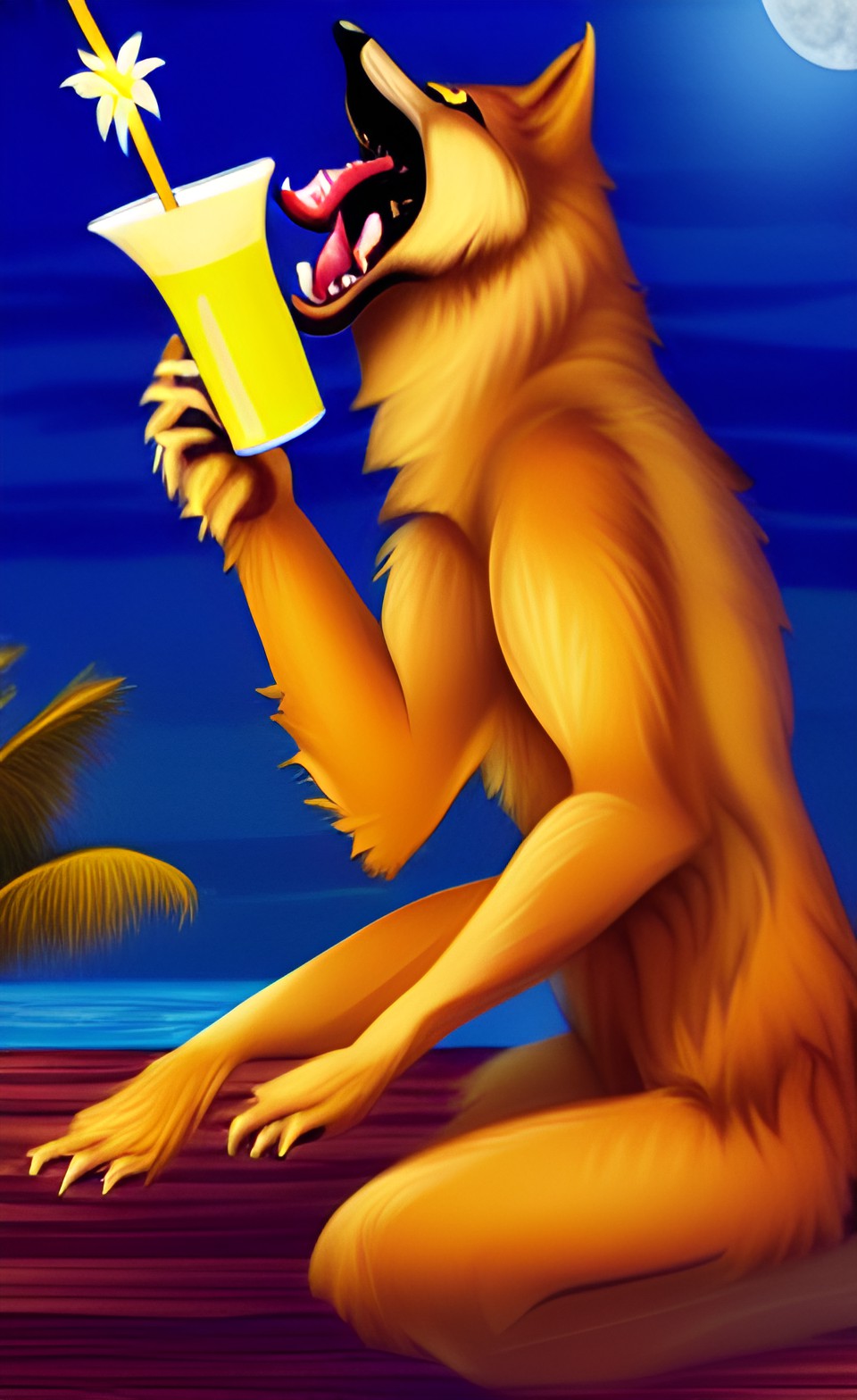 werewolf drinking a piña colada preview