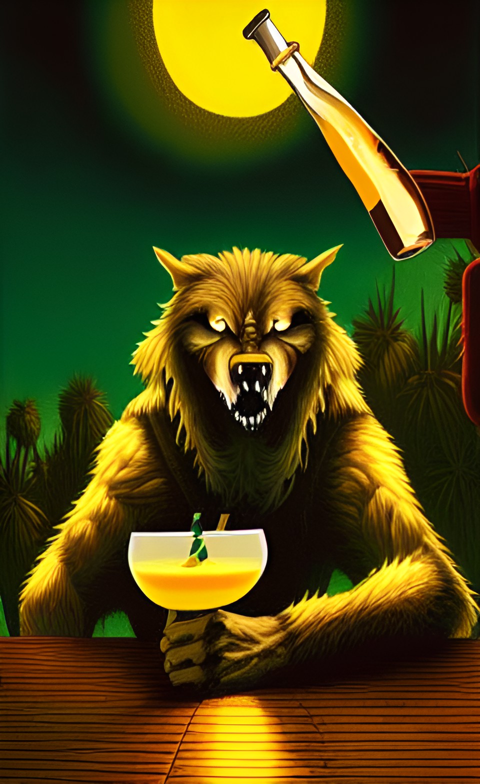 werewolf drinking a piña colada preview