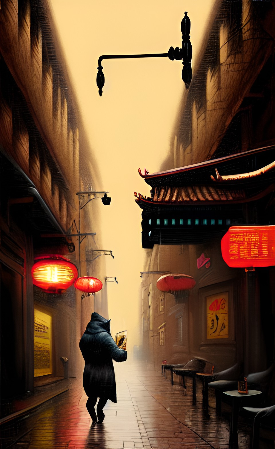 werewolf with a chinese menu in his hand
walking through the streets of soho in the rain preview