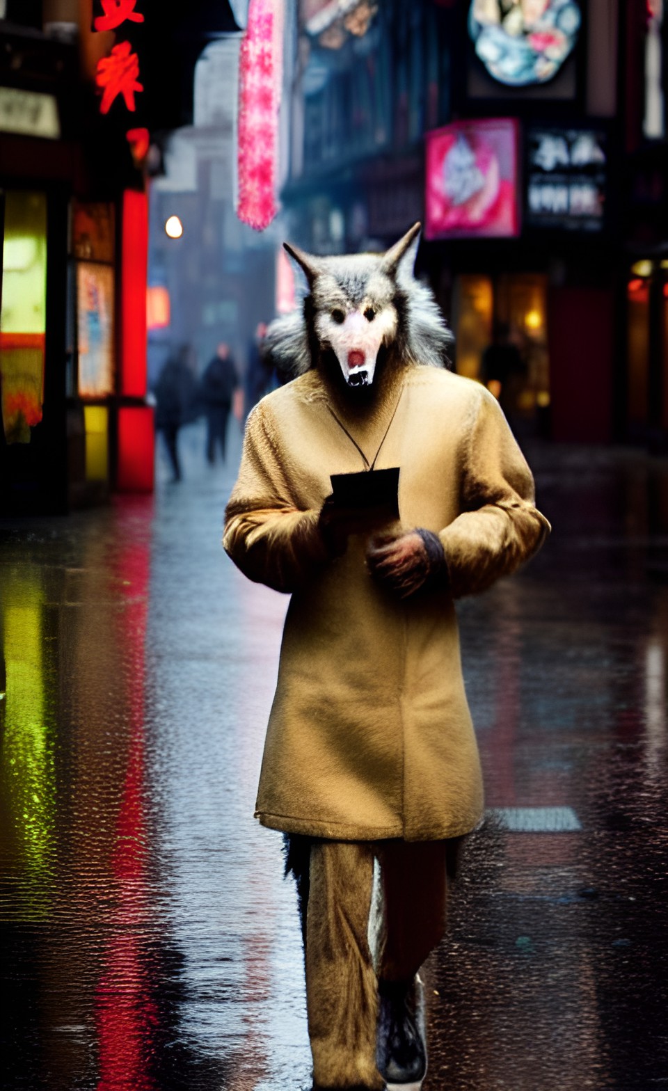 werewolf with a chinese menu in his hand
walking through the streets of soho in the rain preview