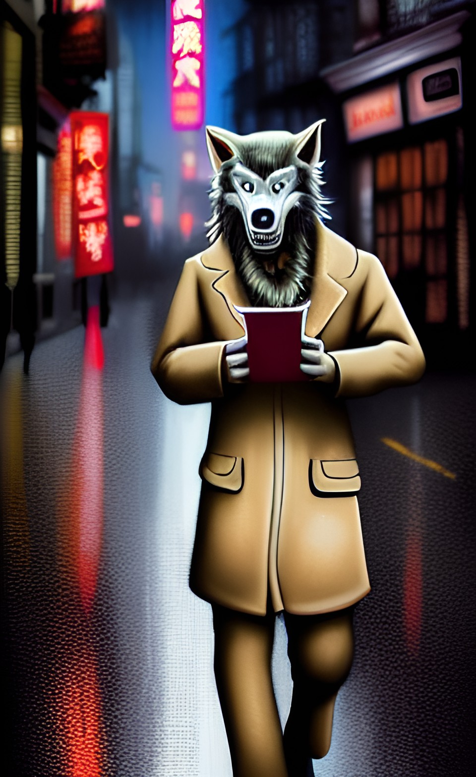 werewolf with a chinese menu in his hand
walking through the streets of soho in the rain preview