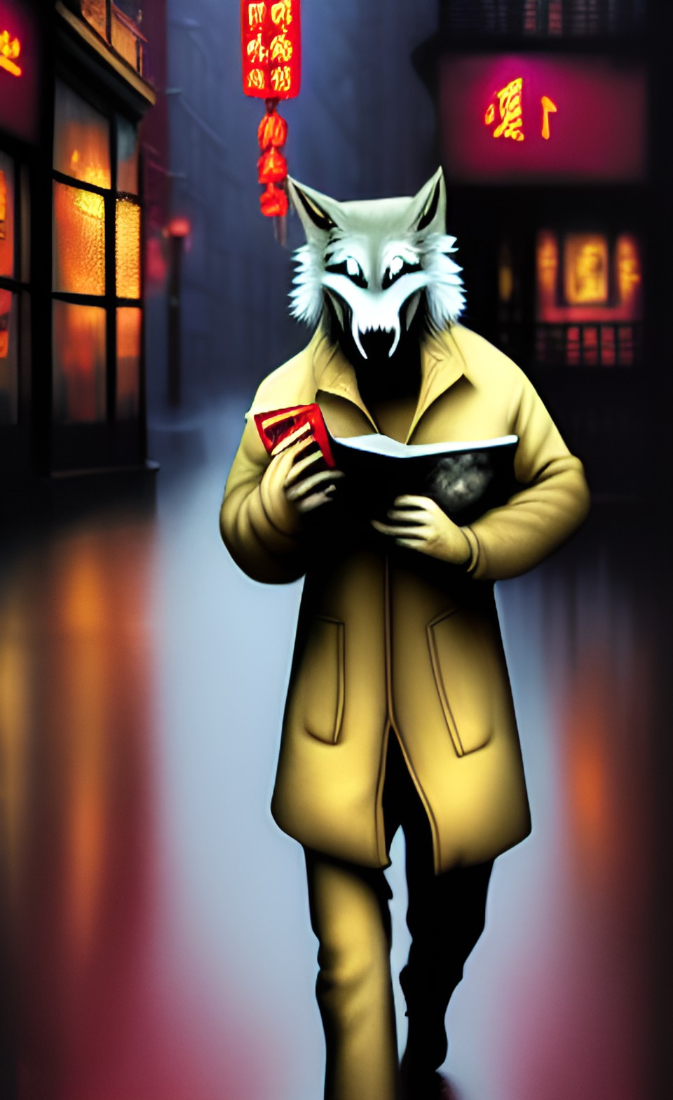 werewolf with a chinese menu in his hand
walking through the streets of soho in the rain preview