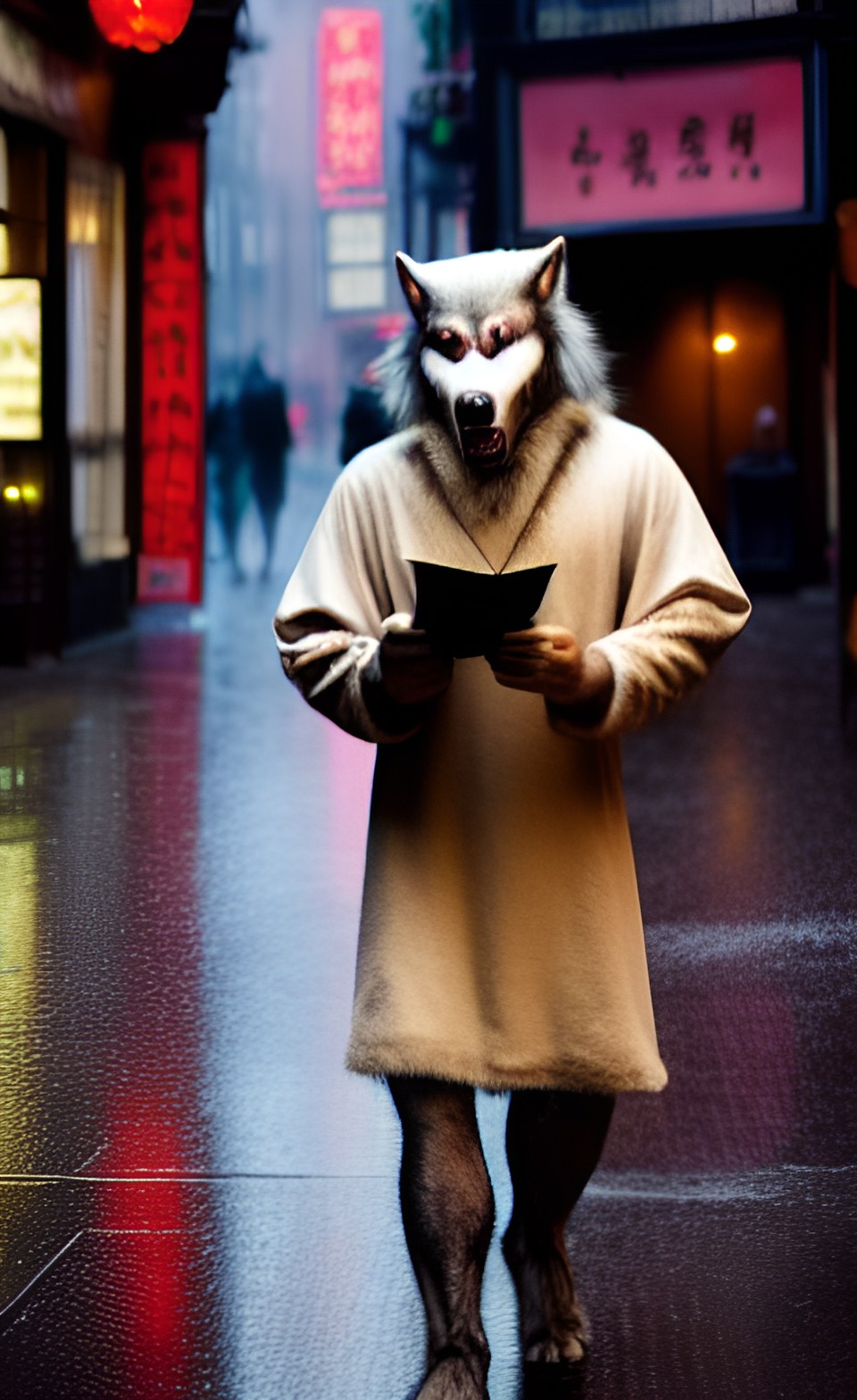 werewolf with a chinese menu in his hand
walking through the streets of soho in the rain preview