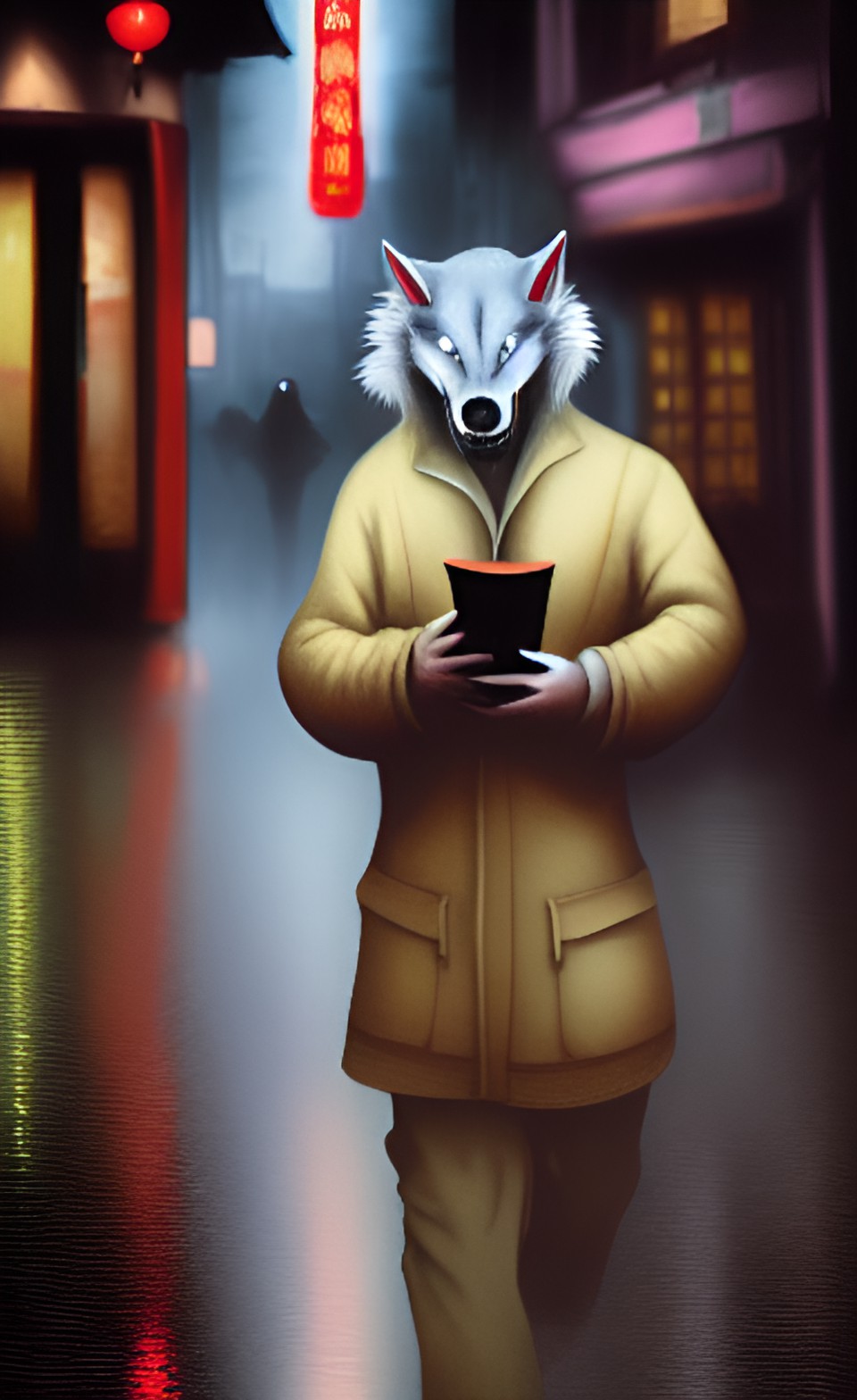 werewolf with a chinese menu in his hand
walking through the streets of soho in the rain preview