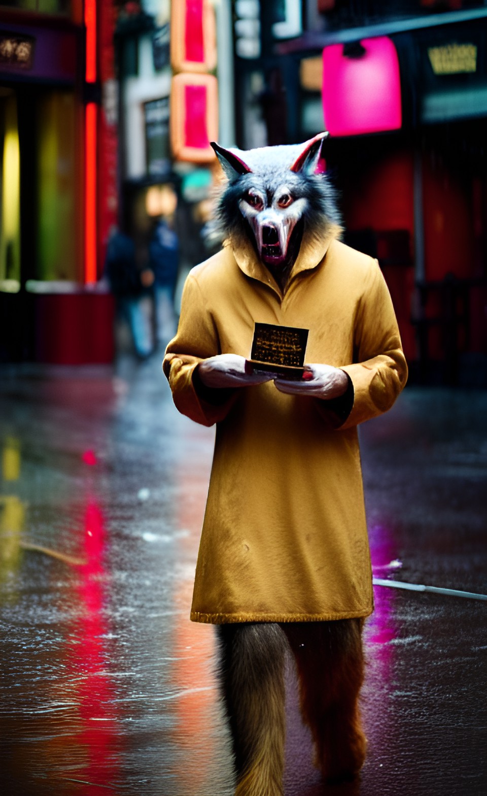 werewolf with a chinese menu in his hand
walking through the streets of soho in the rain preview