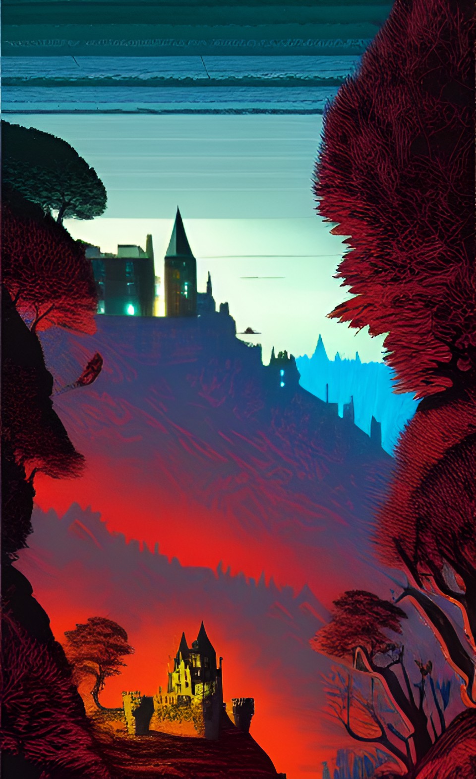 ink nature landscape with a castle city preview