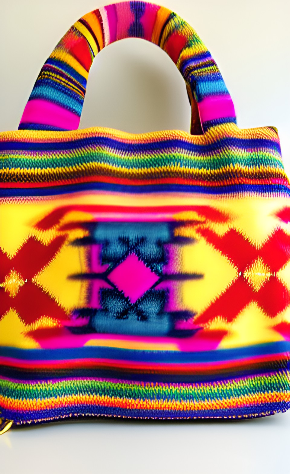 brightly colored aztec woolen handbag with golden rabbit symbol preview