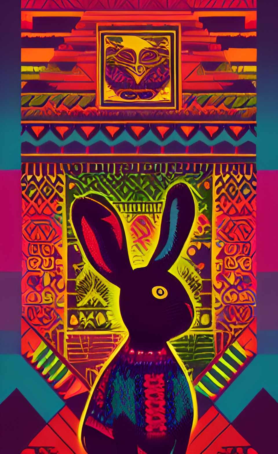 brightly colored aztec woolen handbag with golden rabbit badge preview