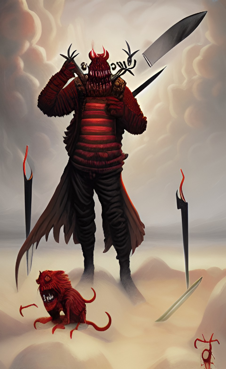 hell creature with dagger in mouth and two swords preview