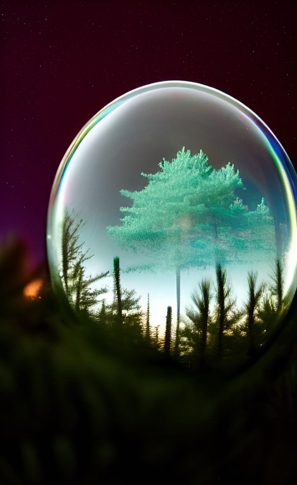 a pine forest under a full moon inside a soap bubble preview