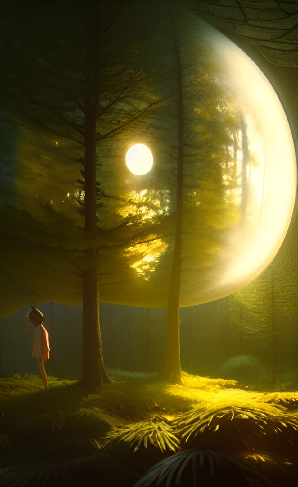 a pine forest under a full moon inside a soap bubble preview