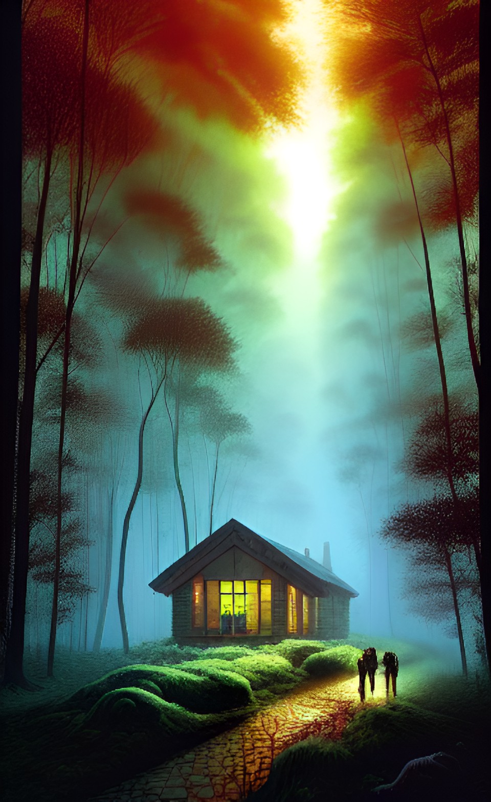 aesthetic cottage in the rain in a forest preview