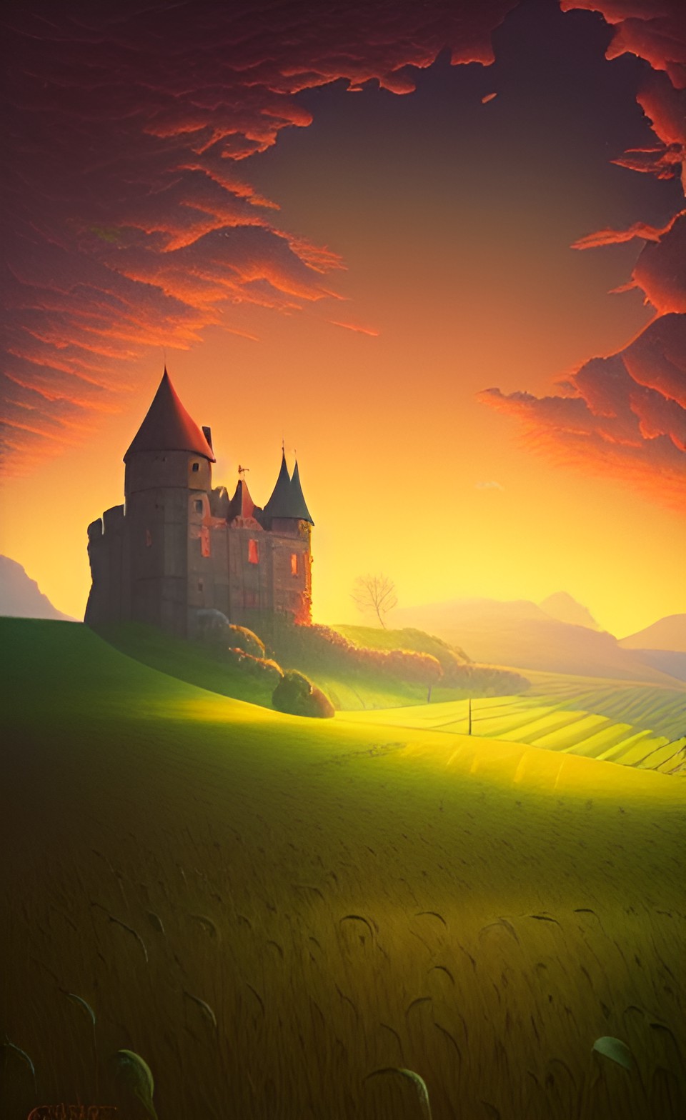 dreamy fields with a castle landscape preview