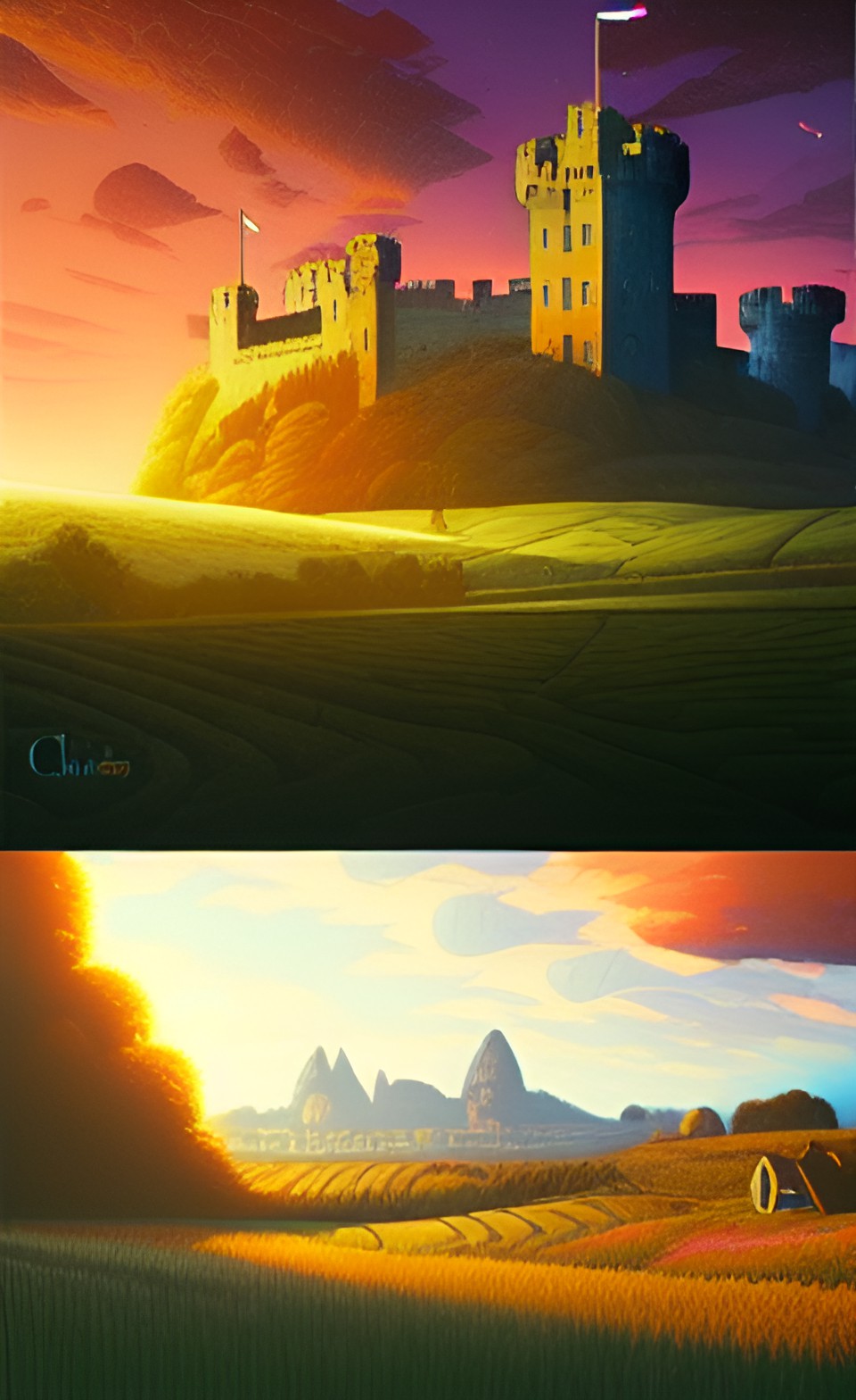 dreamy fields with a castle landscape preview