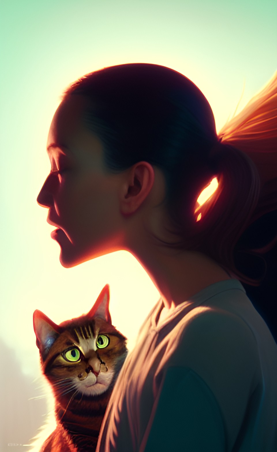 portrait of a woman and cat, golden hour preview