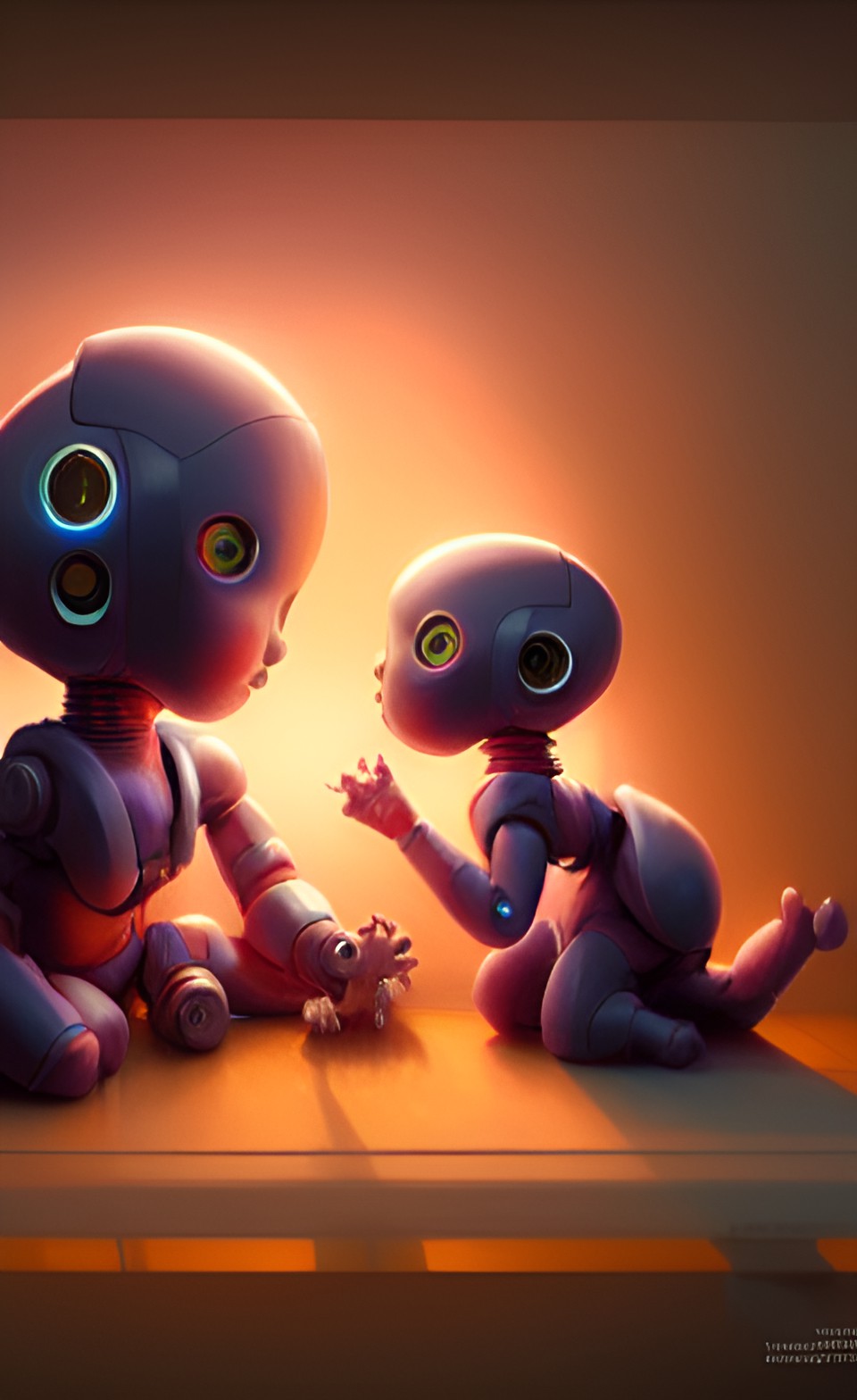 robot baby and baby robot together on a blanket preview