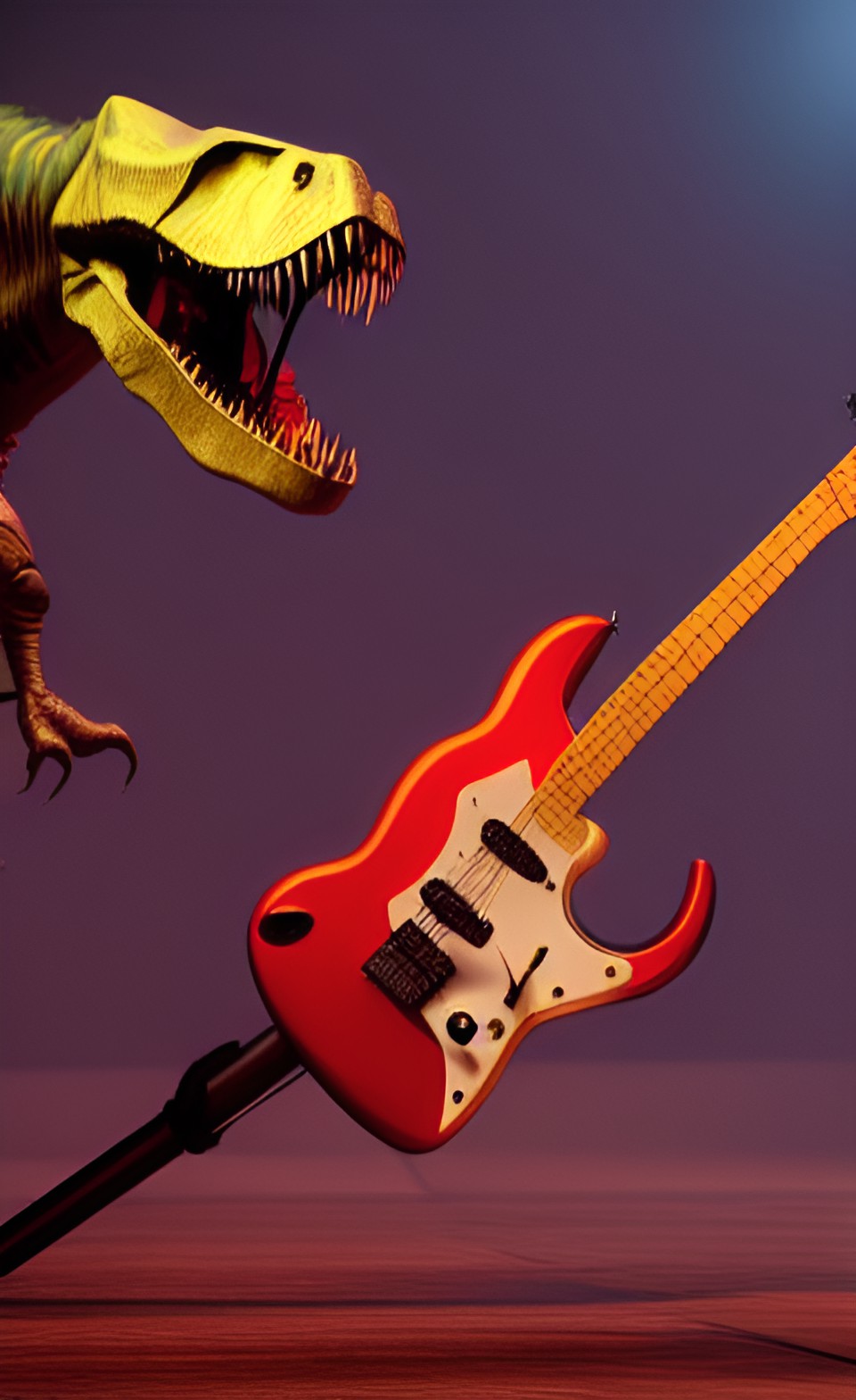 a t-rex playing a electric guitar. preview