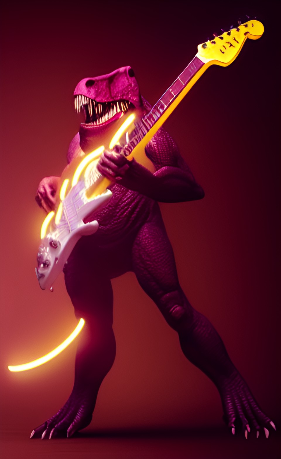 a t-rex playing a electric guitar. preview