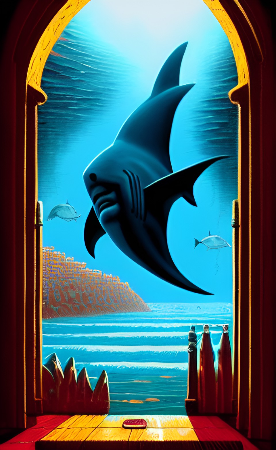 a harp being played by a shark. preview