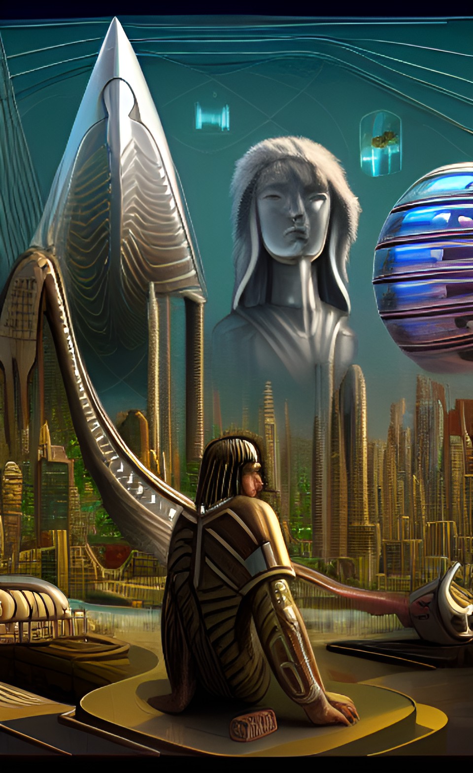 futuristic utopian civilization, greco-roman, norse, native american, african, futurisim. family, city, comunity preview