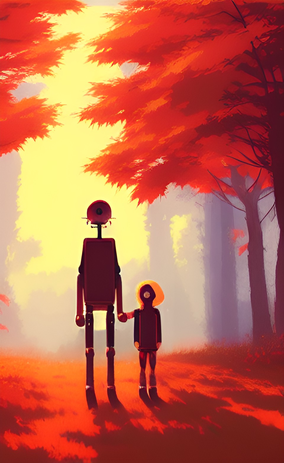 robot family portrait, autumn backdrop preview