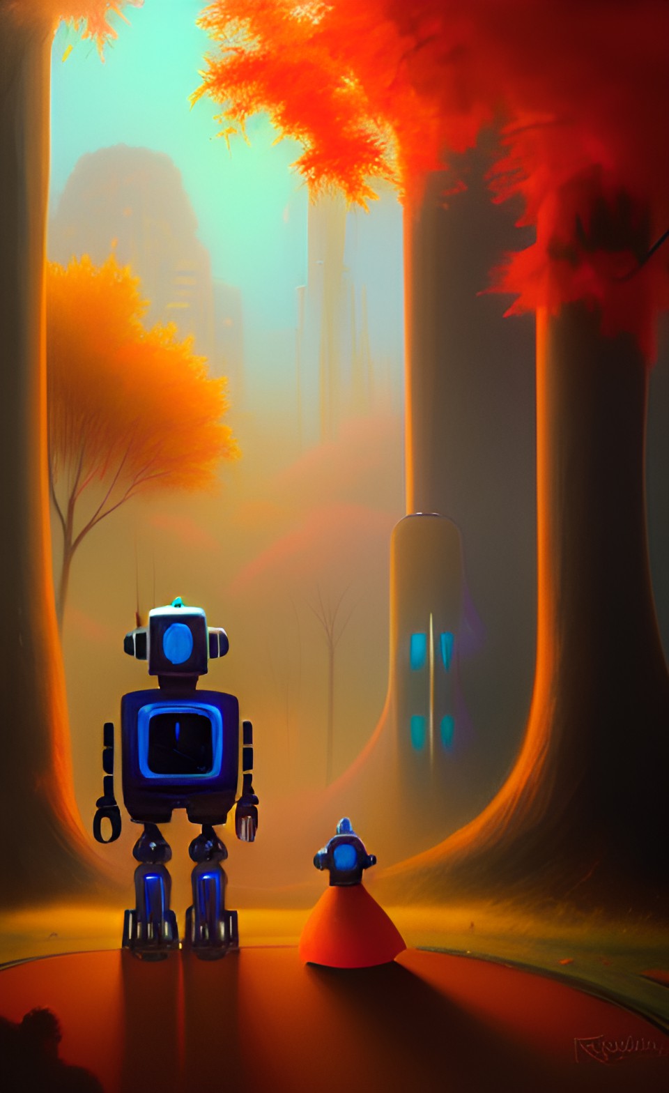 robot family portrait, autumn backdrop preview