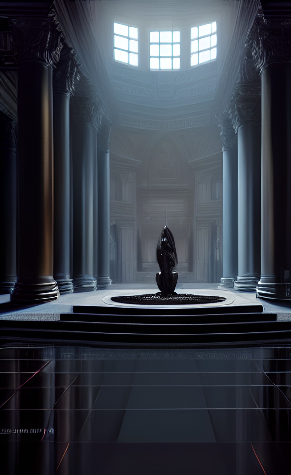 black obsidian temple, tall columns, glossy black floor, warm lighting preview