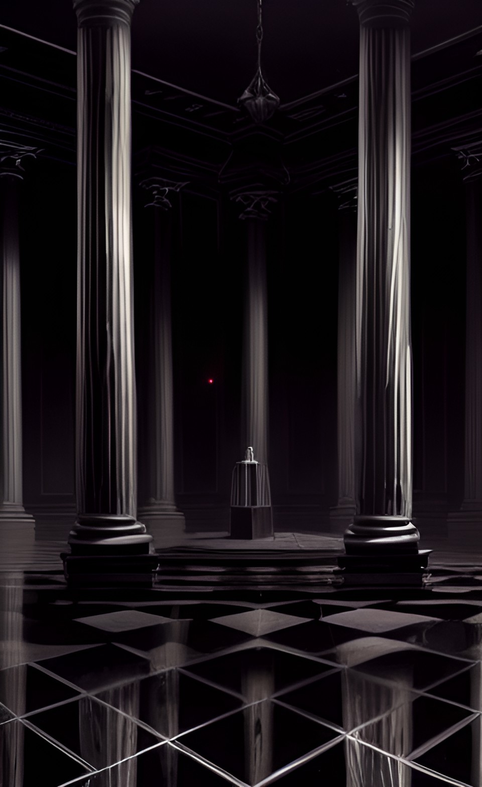 black obsidian temple, tall columns, glossy black floor, candles, mysterious preview