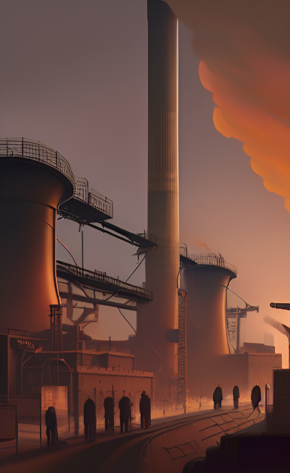 1930s, coal plant, black smoke billowing, steam punk, workers shoveling, highly detailed, dark, shaded, artstation, by greg rutkowski, atey ghailan and makoto shinkai preview