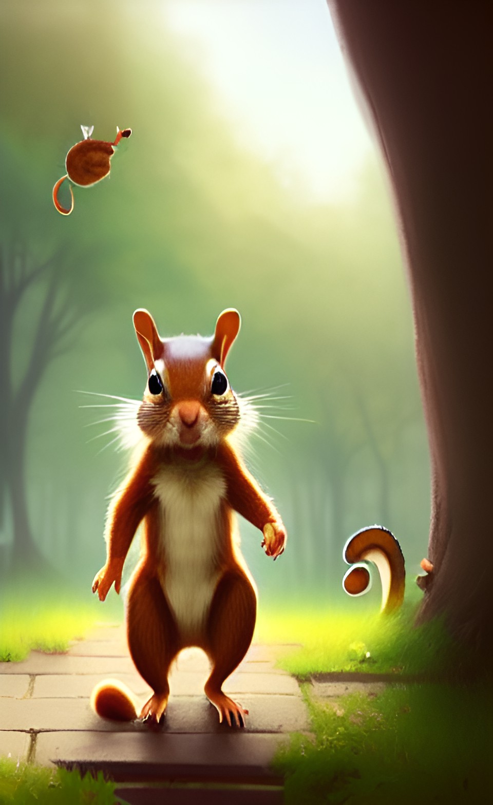 anthropomorphic squirrel walking pet chipmunk in the park preview