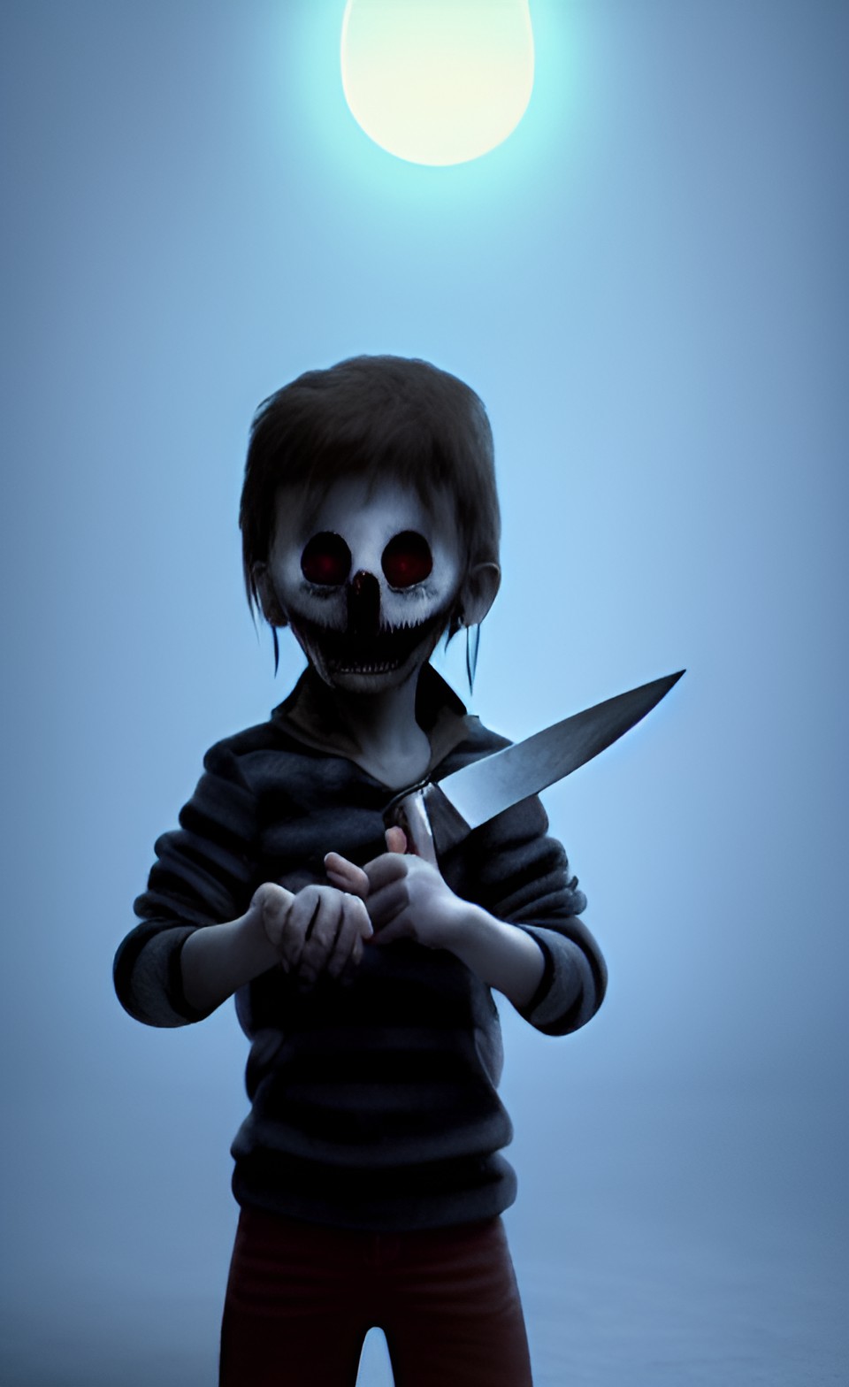 creepy lil kid holding a knife preview