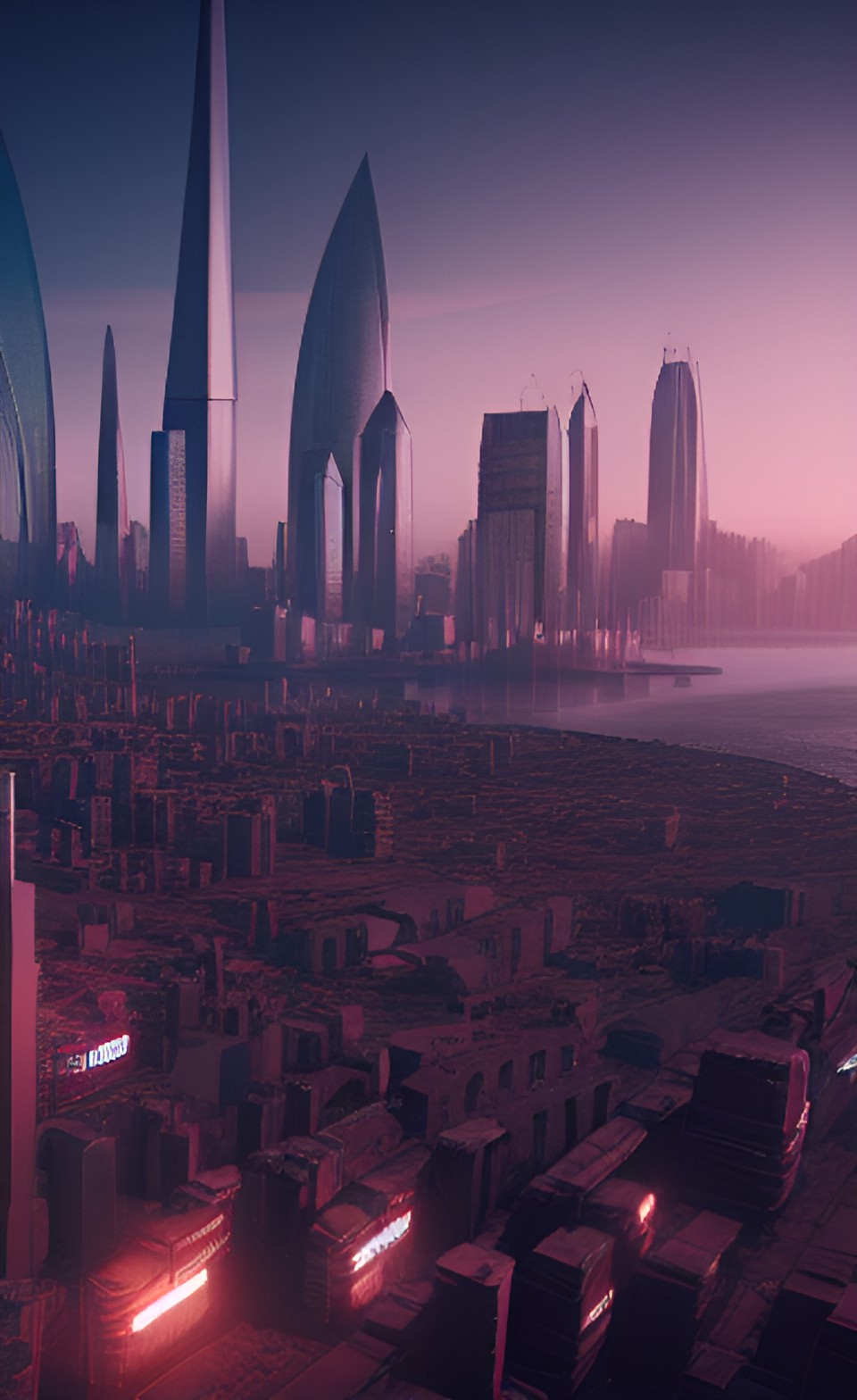 Separated - rich futuristic city in background | poor old town in foreground preview