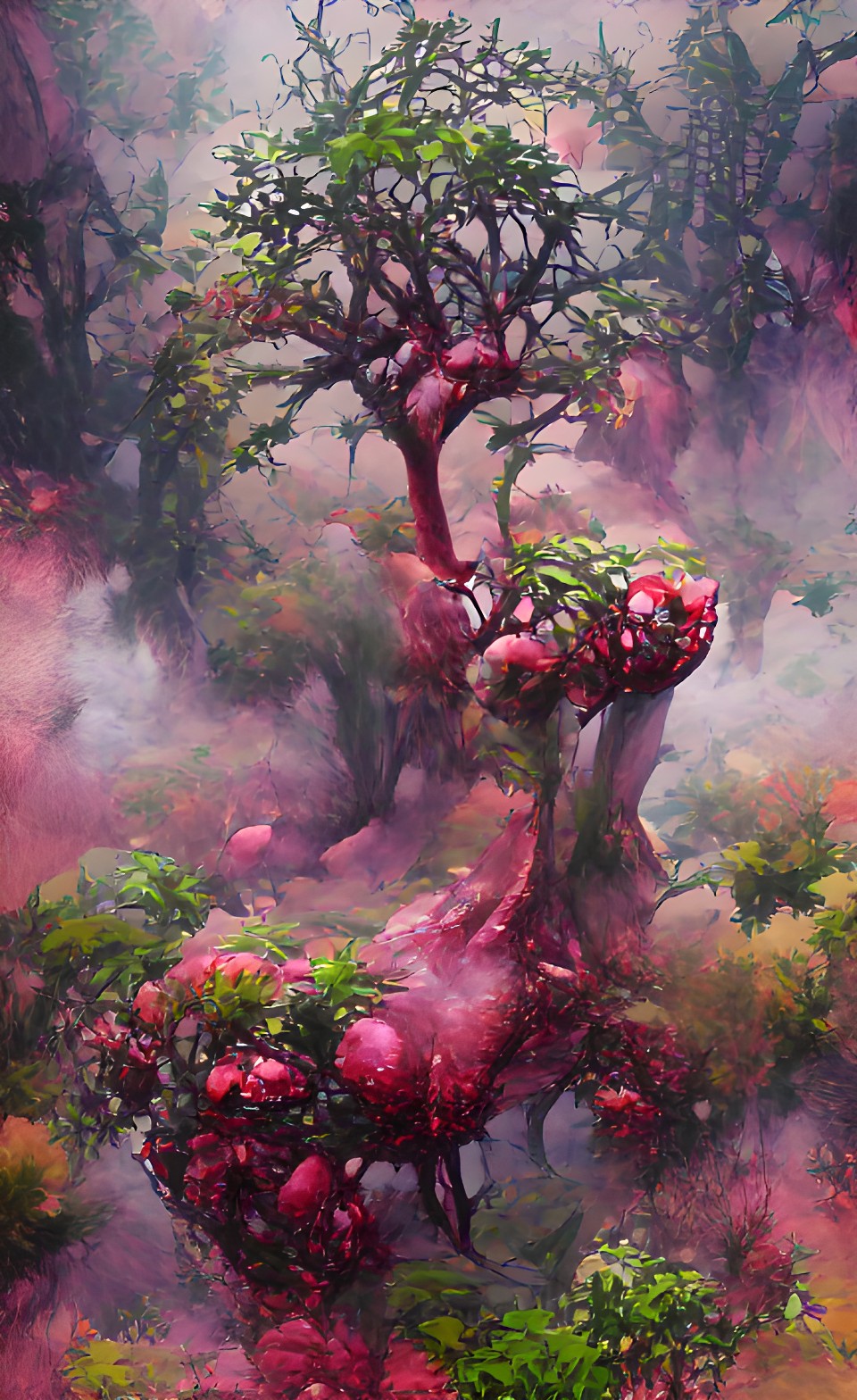 pomegranate tree misty forest preview