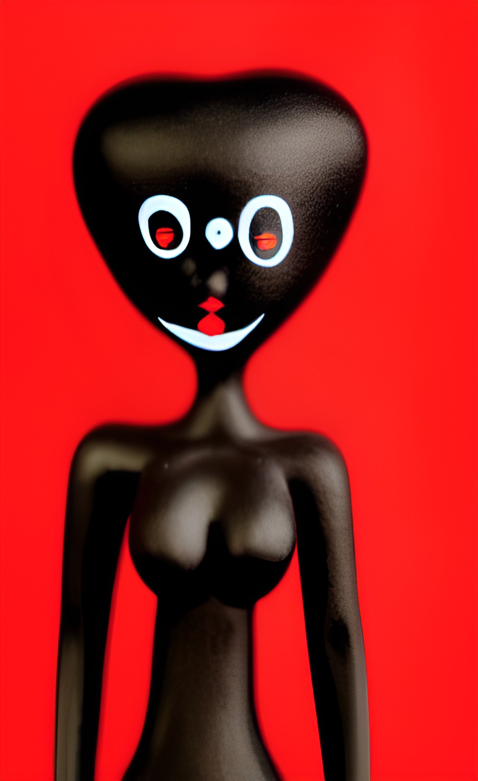 a black and white figurine with red eyes, a character portrait by gina pellón, reddit contest winner, lowbrow, lowbrow, contest winner, black background preview