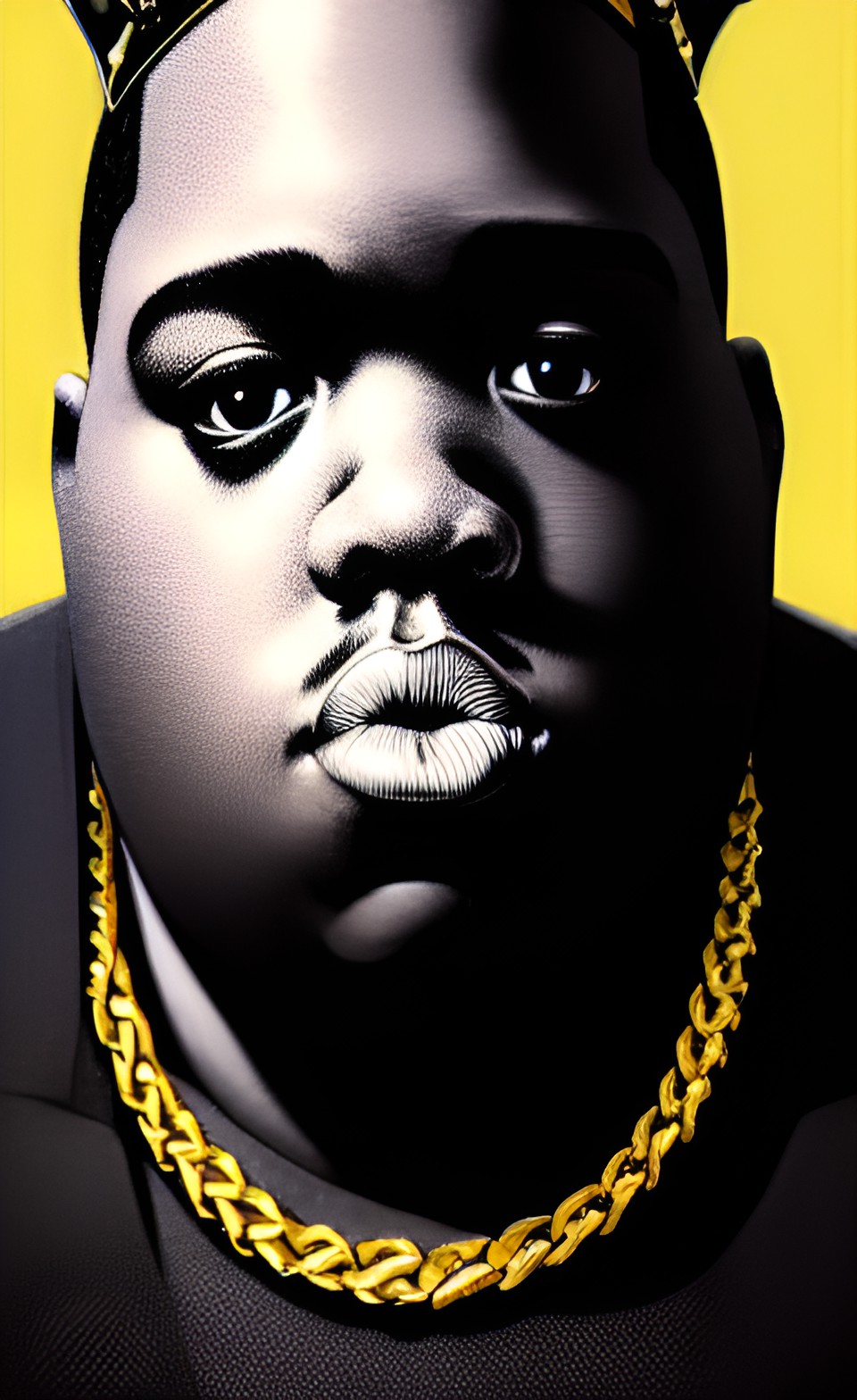 Notorious - a character portrait of the notorious b.i.g. with a crown on his head, featured on behance, black arts movement, behance hd, black background preview