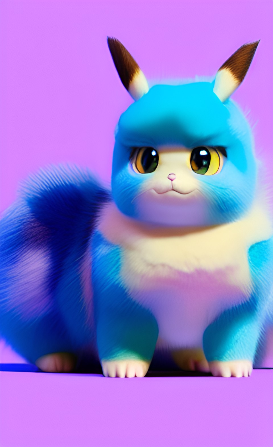 high quality 3d render hyperrealist very cute multicolor stripped fluffy! turtle cat hybrid highly detailed, vray smooth, in the style of detective pikachu, dramatic blue light, low angle, uhd 8k preview