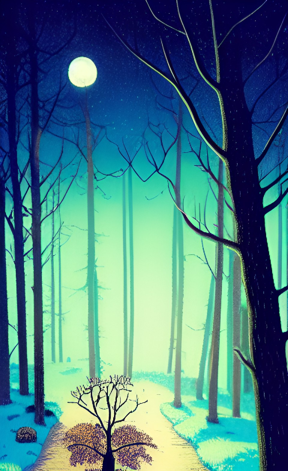 pale moon, autumn night in the woods, deer trail,magical preview