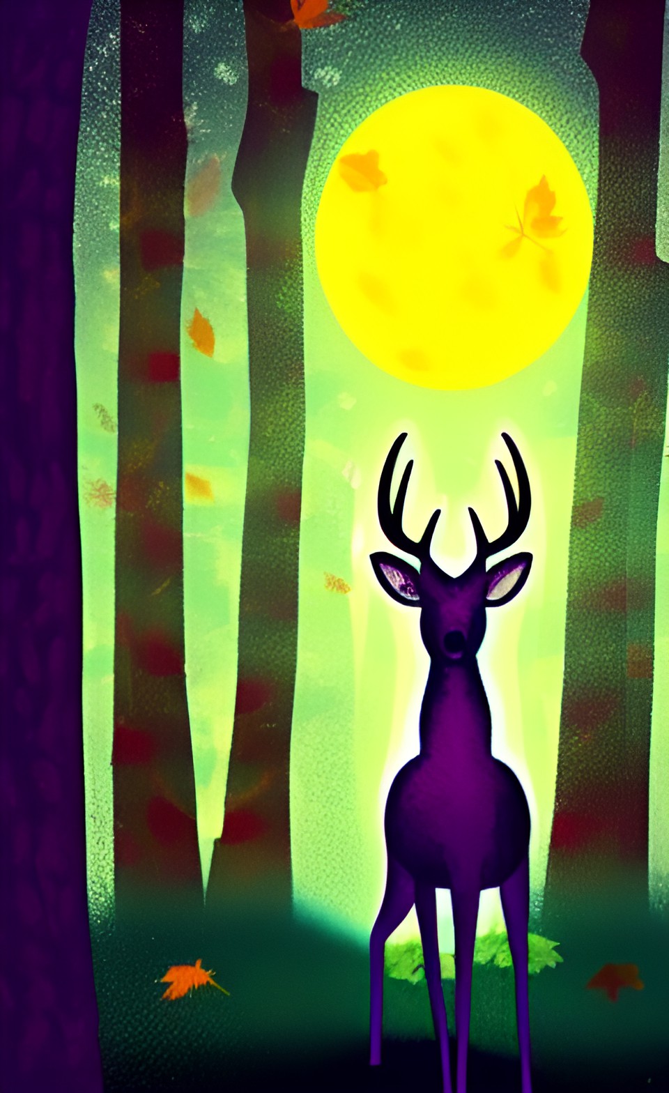 pale moon, autumn night in the woods, deer trail,magical preview