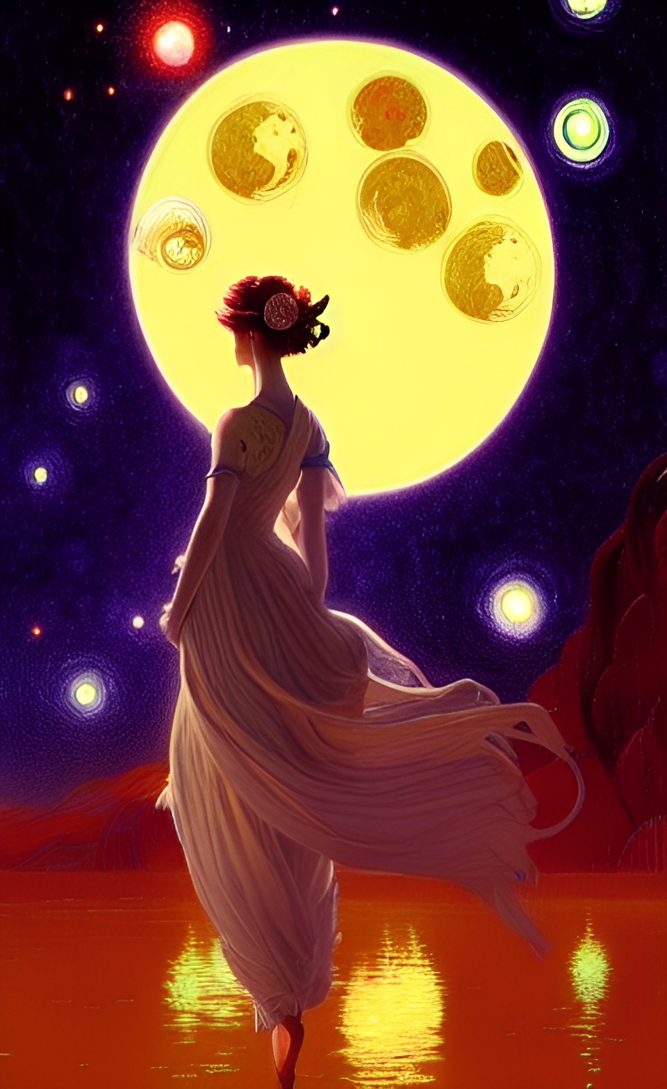 moon goddess, whimsical, colorful, art nouveau preview