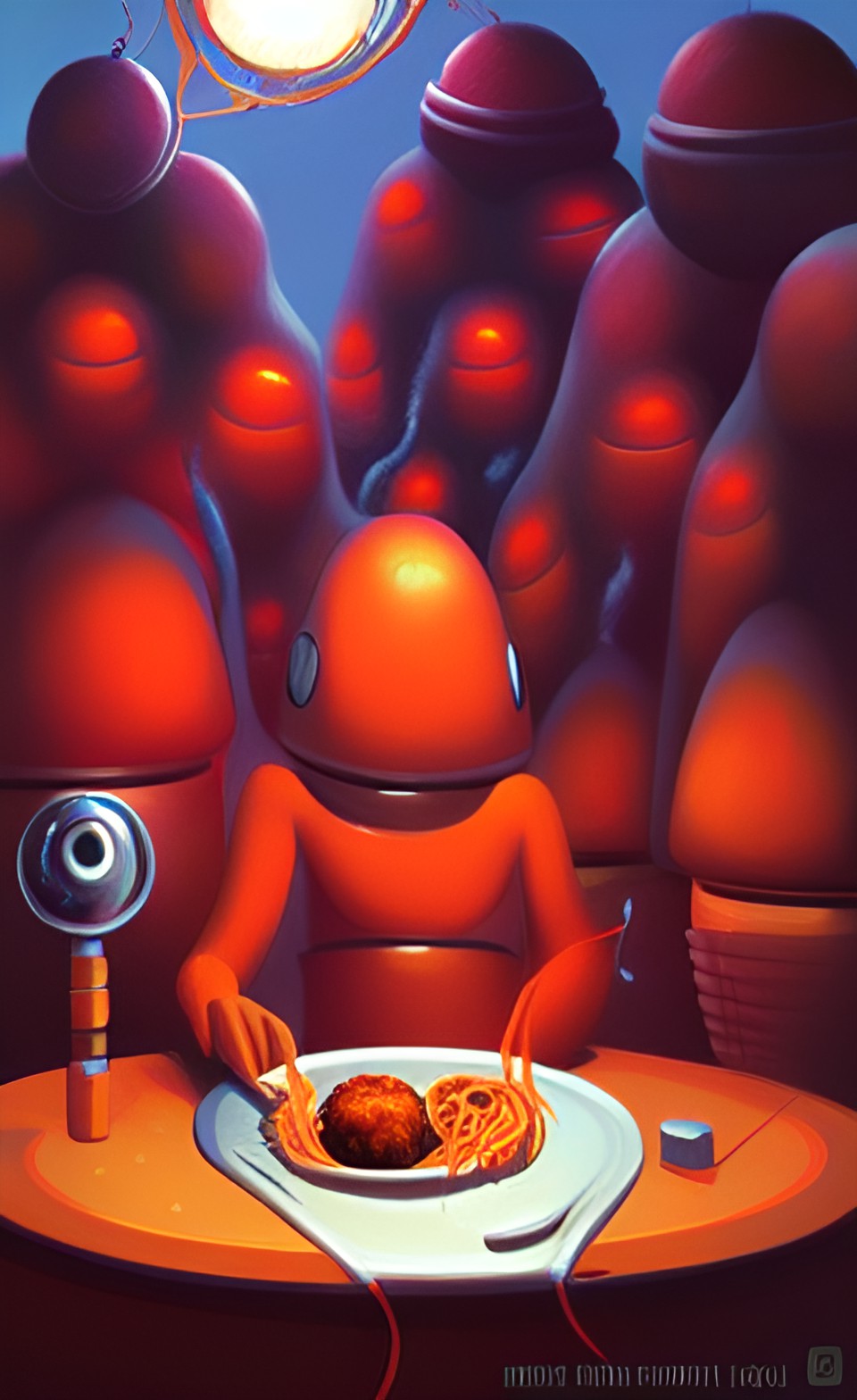 alien having spaghetti and meatballs for lunch preview