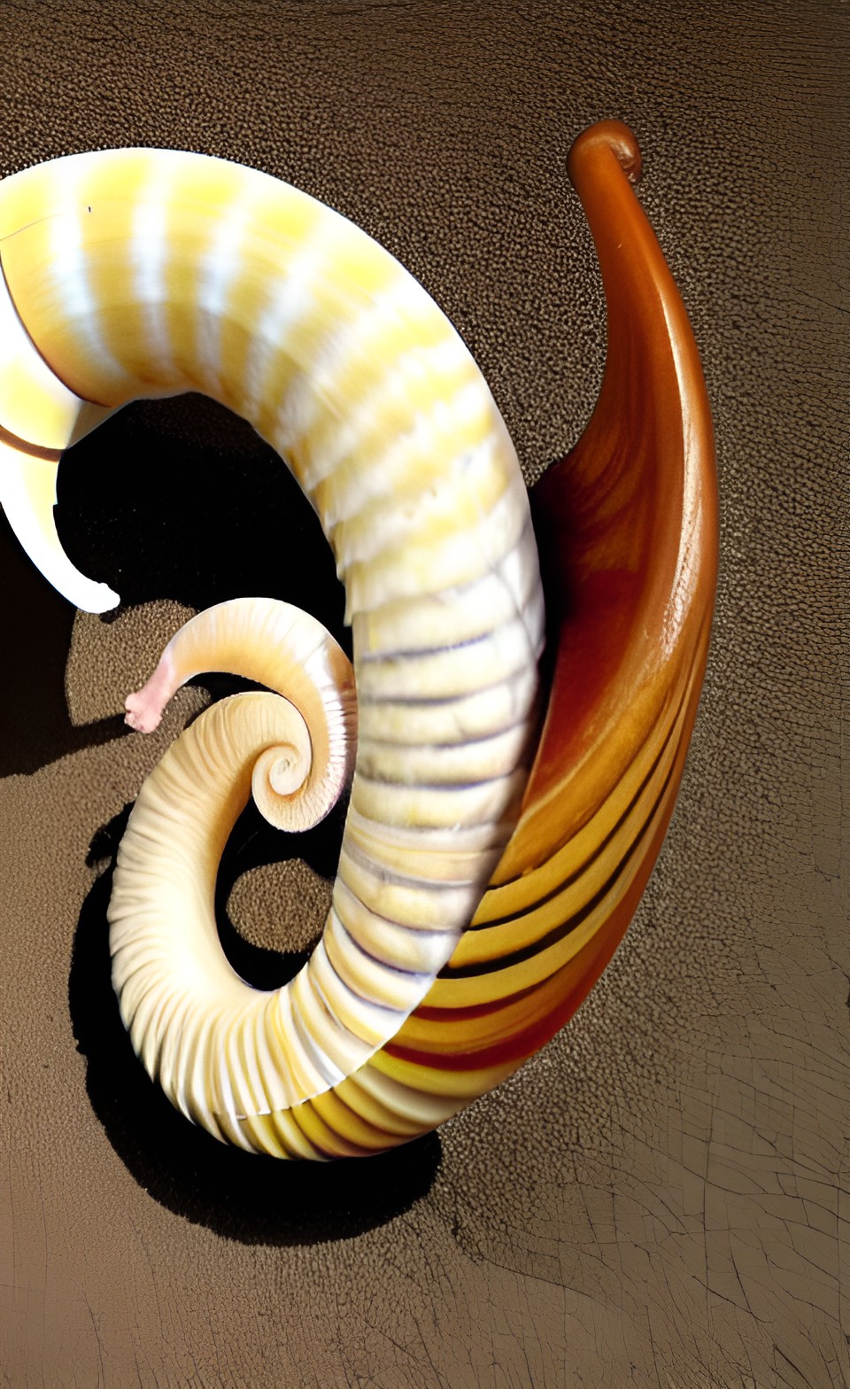 creation and new creation, spiral ram's horn shofar trumpet , spiral snail shell, rash hashanah preview