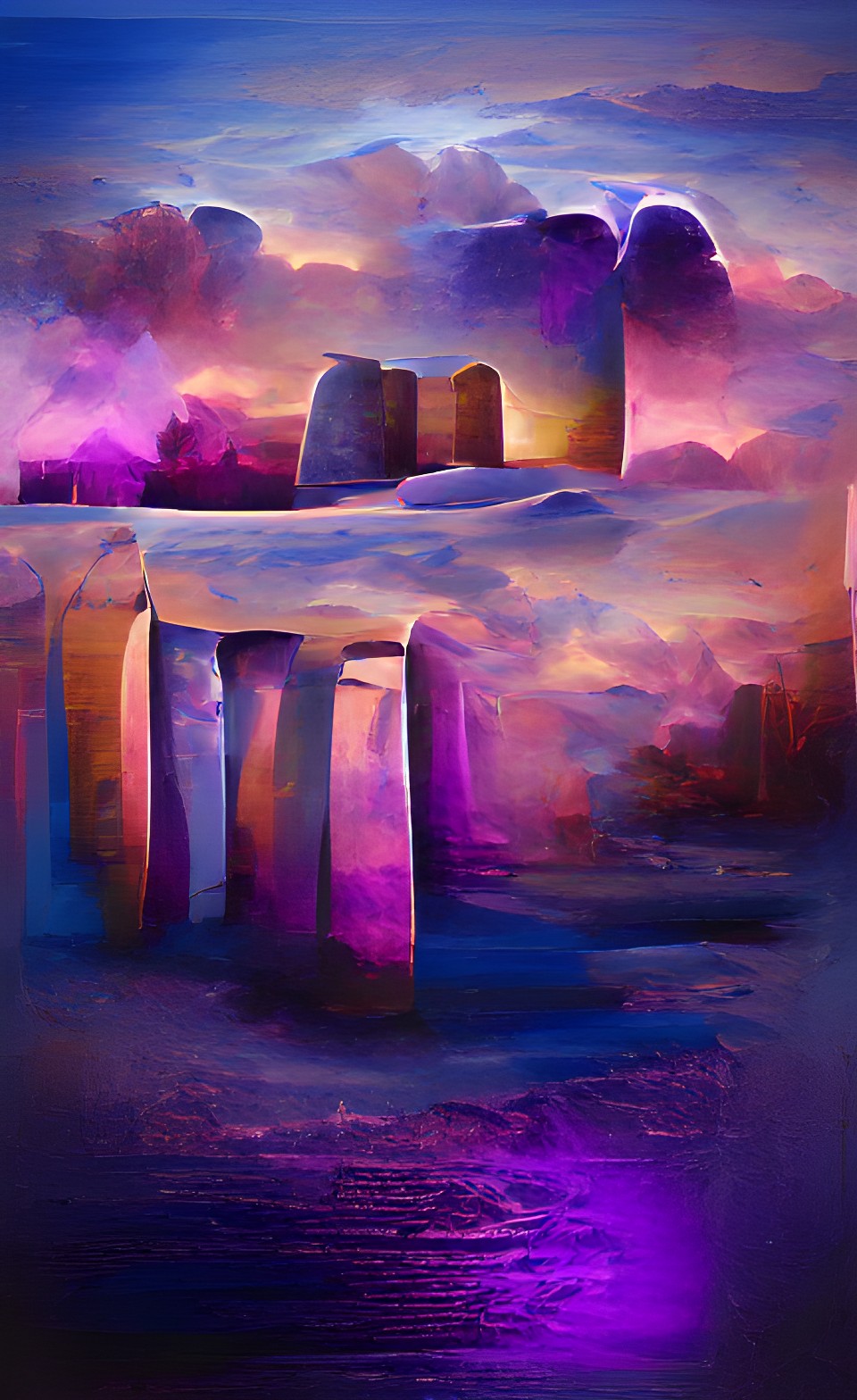 purple blue stonehenge mysterious light dark contrast soft lines gradient soft edges focal point preview