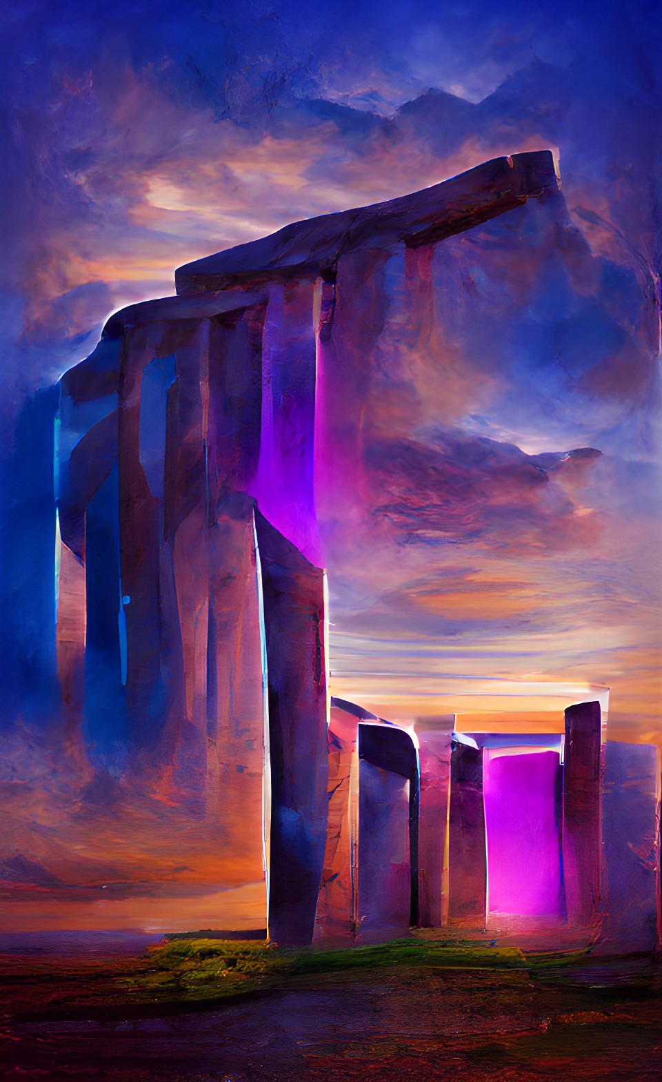 purple blue stonehenge mysterious light dark contrast soft lines gradient soft edges focal point preview