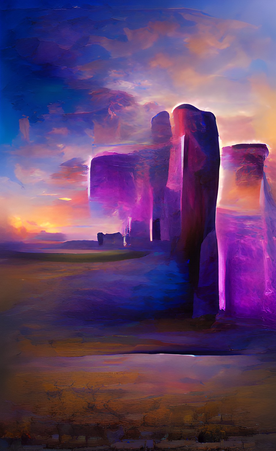 purple blue stonehenge mysterious light dark contrast soft lines gradient soft edges focal point preview