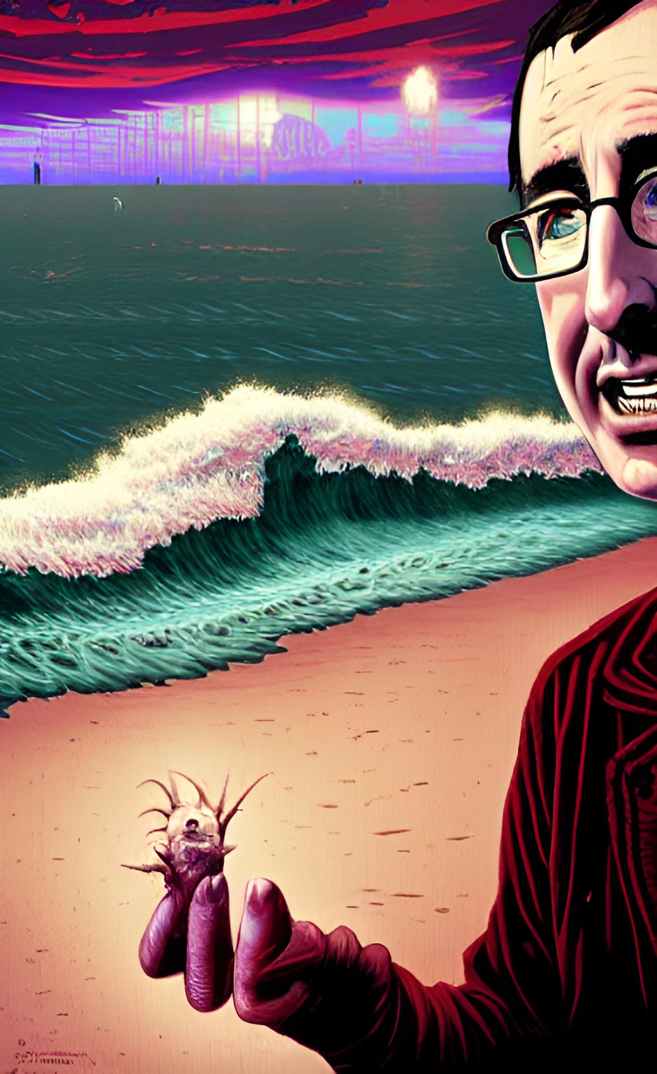 john oliver holding a creepy messy crusty possessed ocean beach babydoll preview