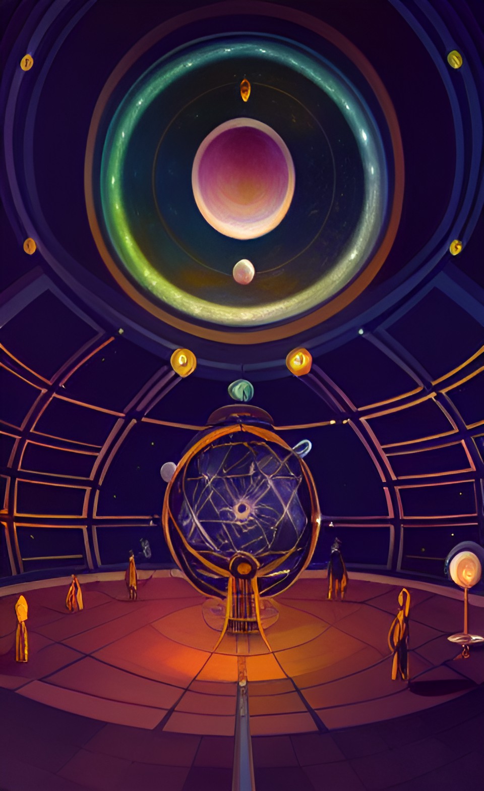 galactic magical cosmic orrery in a large room lit by torches, fantasy, hd preview