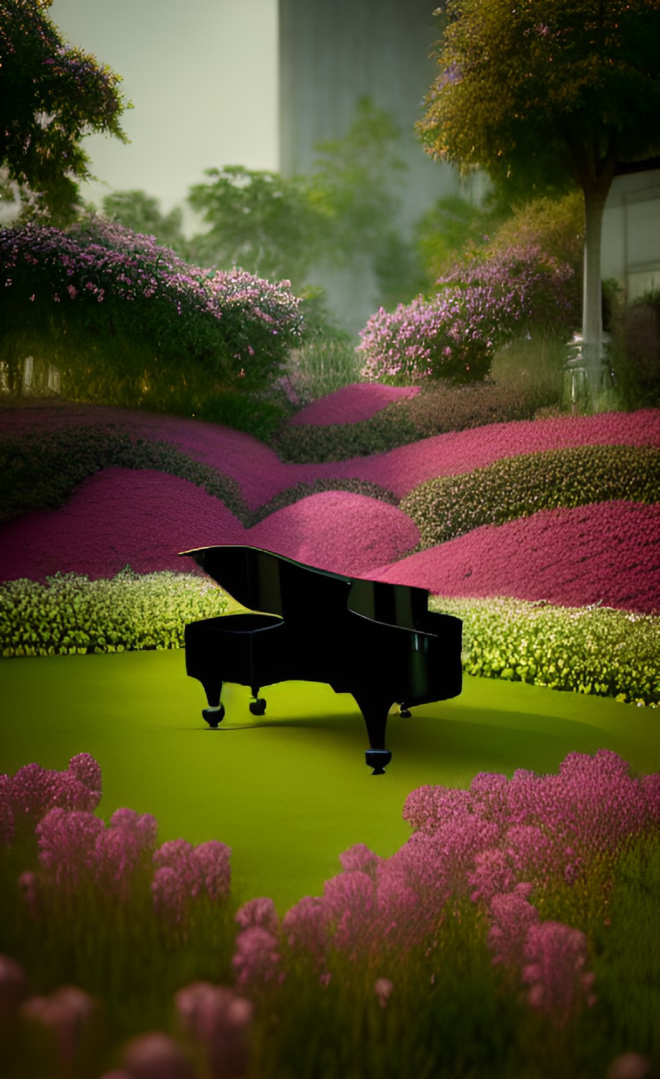 grand piano in a flower garden preview