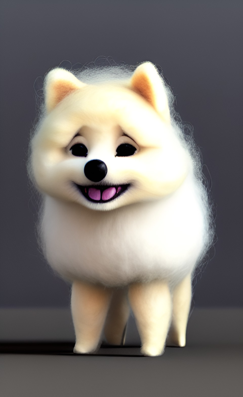 cute fluffy adorable felt blond german spitz, felted, fuzzy, plushie + cute, adorable, diorama background preview