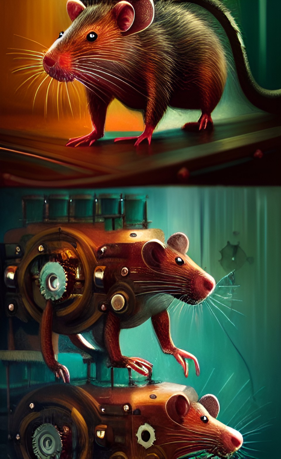 animatronic rodents with gears, dials, tubes, wires preview